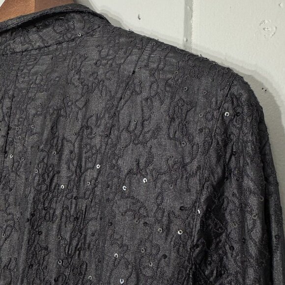 Eileen Fisher Women’s Jacket Black Sequin 100% Silk Jacket Snap Closure Small - Picture 12 of 15